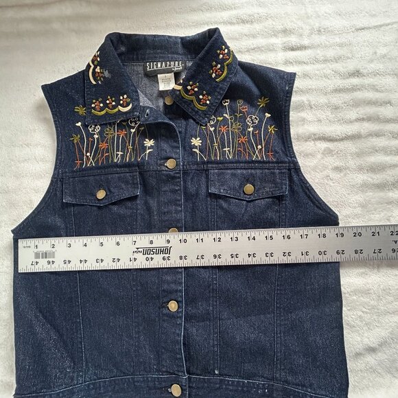 Vintage Signature By Jerell Womens Embroidered Denim Vest Boho Floral Size Small - Picture 6 of 7